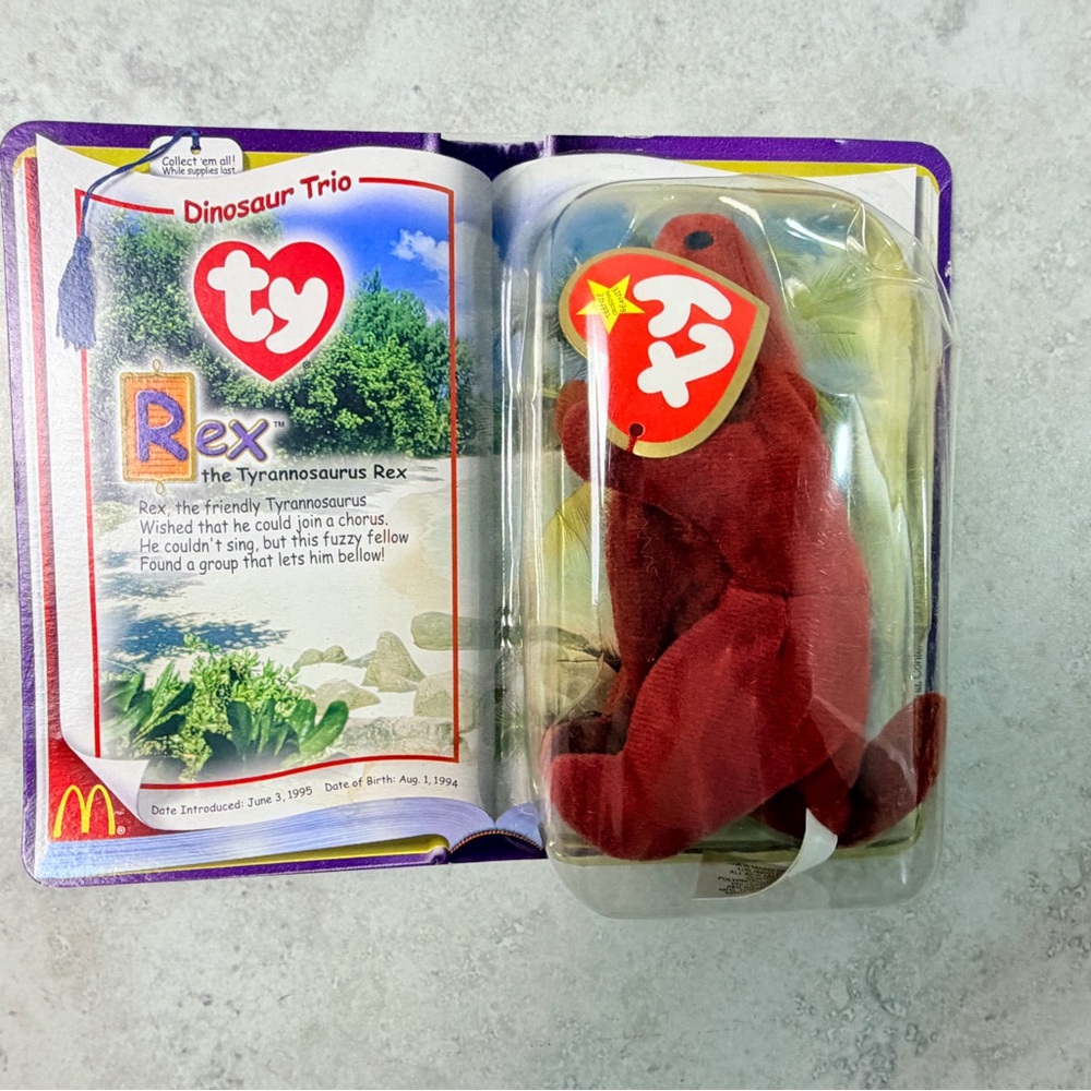 Ty Teenie Beanie Babies Rex the T-Rex Dinosaur Trio 2000 McDonald’s Sealed